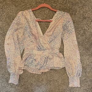 Express V-Neck Blouse - Pink and Blue